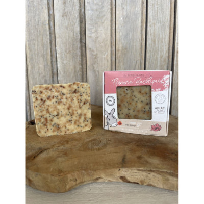 Savon exfoliant bio et artisanal au lait d'ânesse & coquelicot - Flânerie bucolique